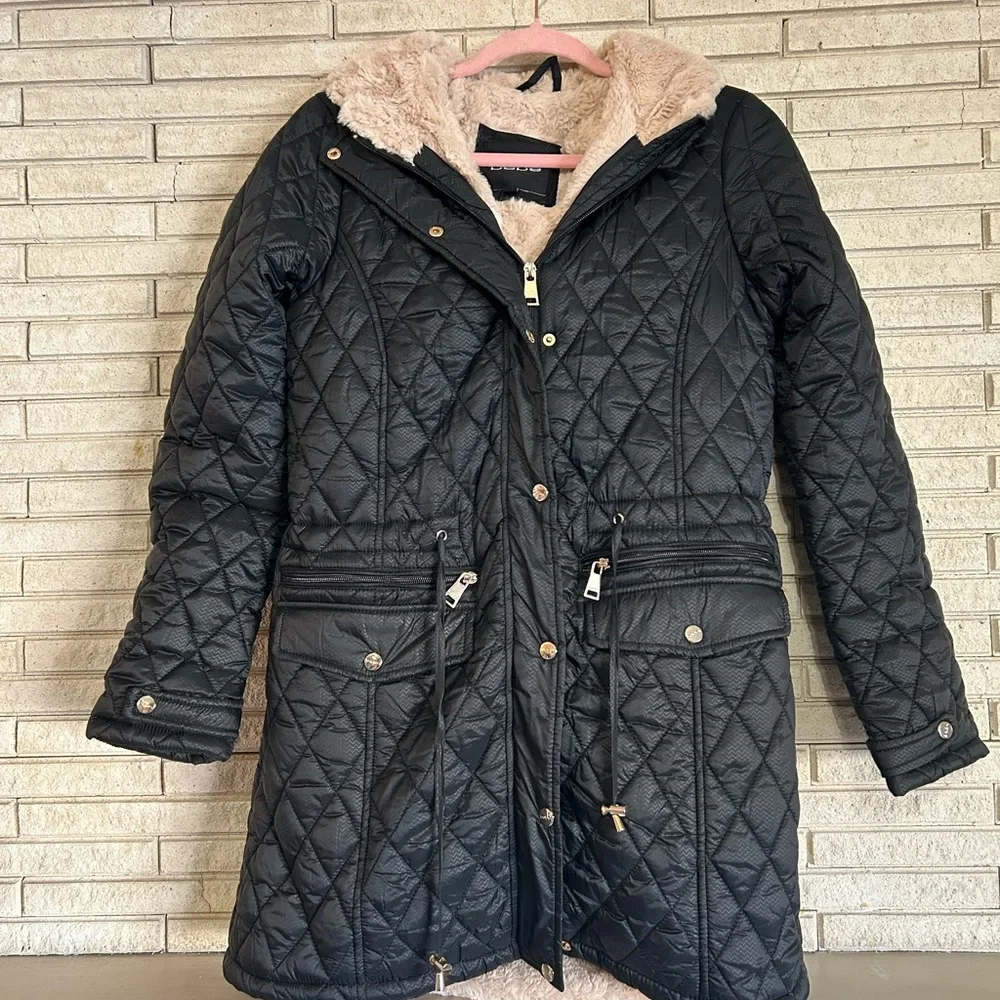Bebe quilted black anorak puffer jacket with fur hood - Picture 10 of 11